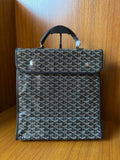 Goyardine patterned bag with fold-over flap and top handles, dark blue-gray.