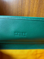 Teal leather trim with embossed Goyard text