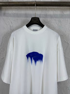 Balenciaga white T-shirt with blue dripping graphic print on chest