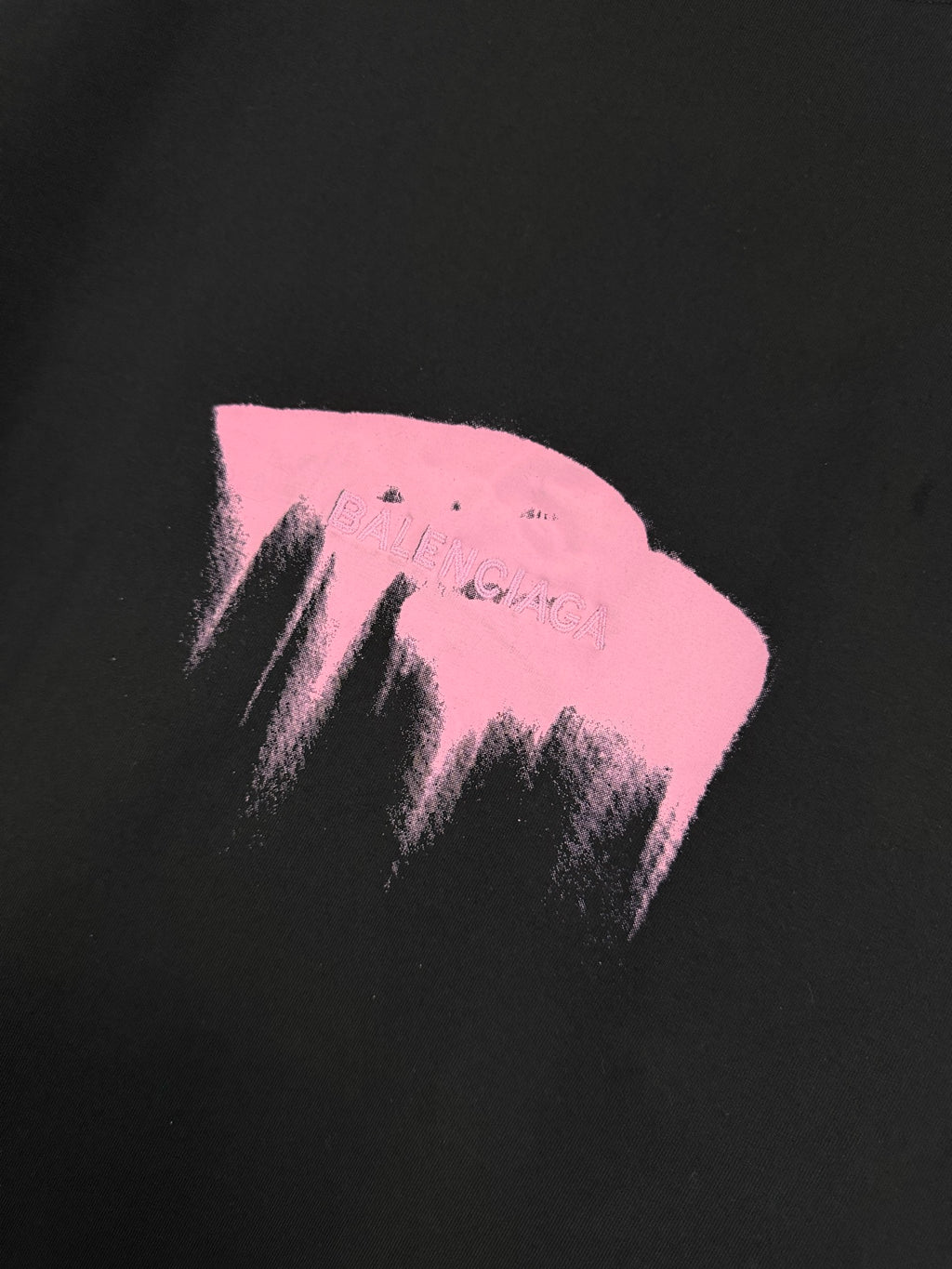 Balenciaga T-shirt graphic: pink heart with dark drip strokes