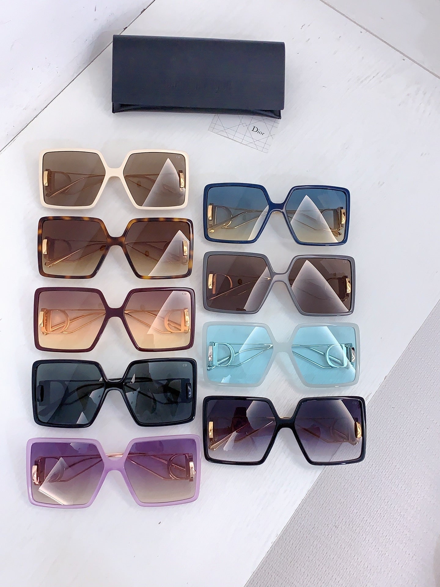 Dior sunglasses assortment with oversized square frames in multiple colors and tints