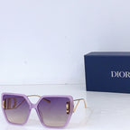 Dior square sunglasses with lavender frames and purple tinted lenses