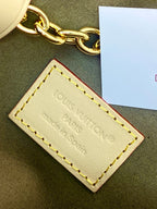 Louis Vuitton bag leather tag with Louis Vuitton Paris text and yellow stitching