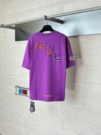 Chrome short-sleeve T-shirt, purple with back graphic text and side sleeve logo