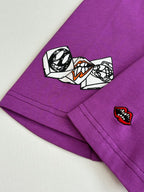 Chrome short-sleeve T-shirt, purple with embroidered sleeve patches near cuff