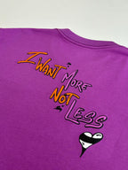 Chrome short-sleeve T-shirt back, purple with large colorful text graphic and heart motif