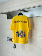 Yellow short-sleeve T-shirt with large back floral graphic print