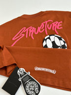 Orange T-shirt back with pink StreetLife text and checker-style face graphic plus tag