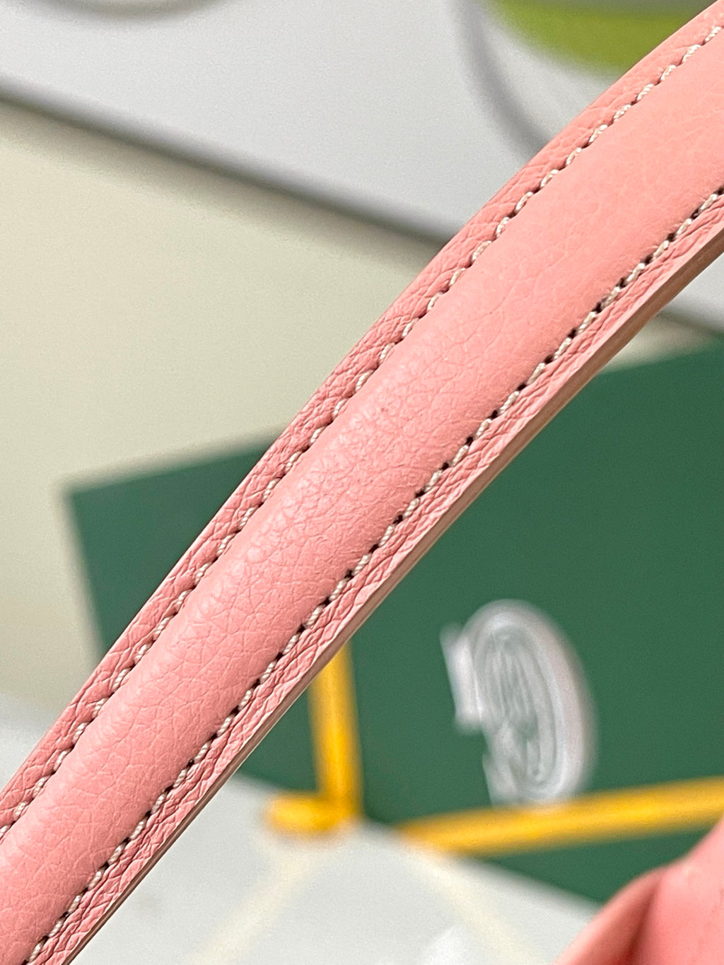 Goyard pink leather strap with stitched trim