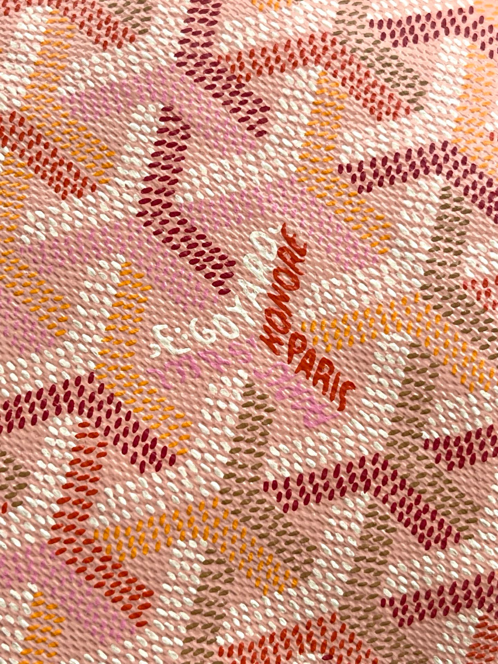 Goyard pink jacquard logo pattern fabric close-up