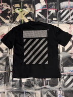 Black short-sleeve T-shirt with large rhinestone arrow stripe graphic on back