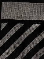 Black T-shirt close-up of rhinestone diagonal stripe graphic