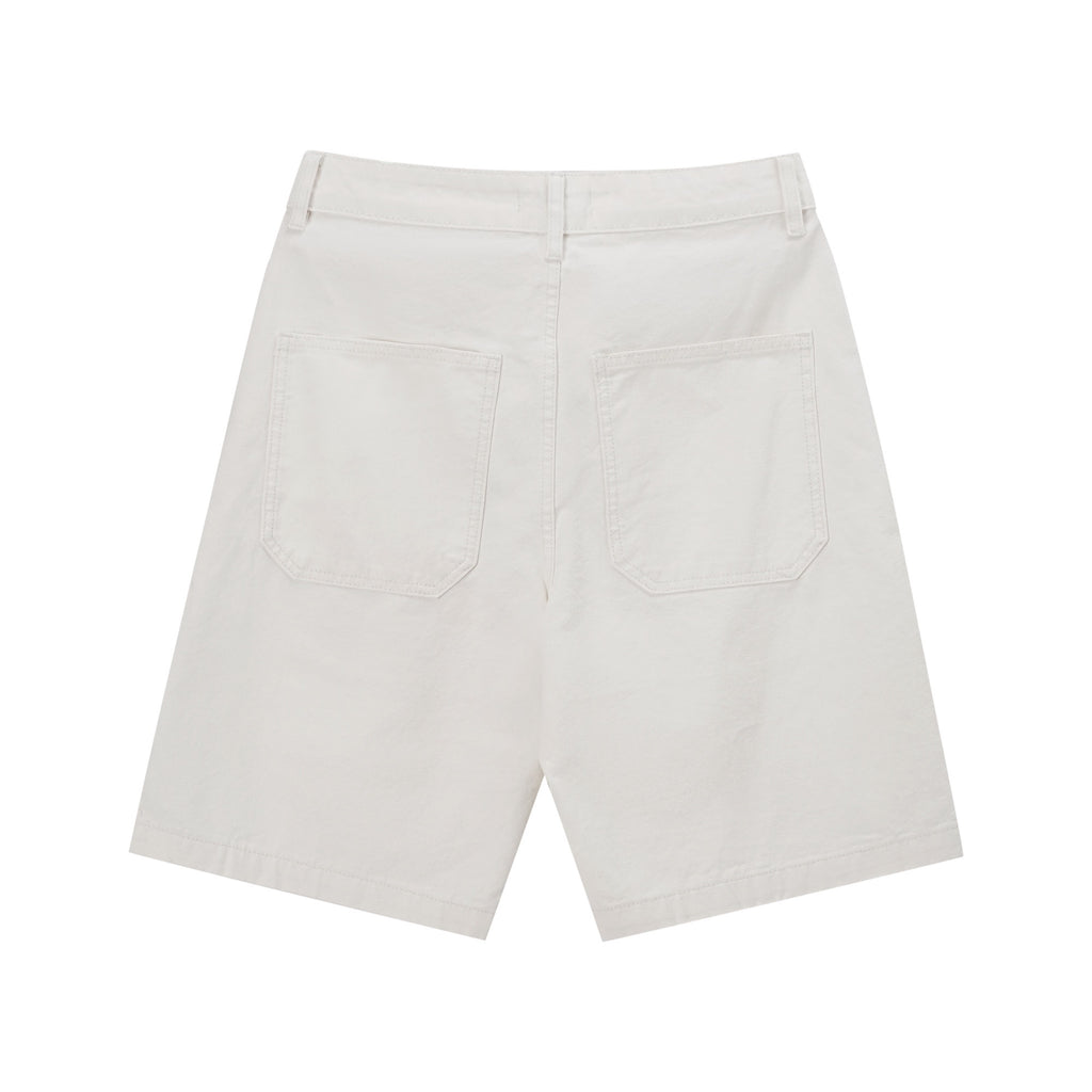 White shorts with two front pockets and belt loops