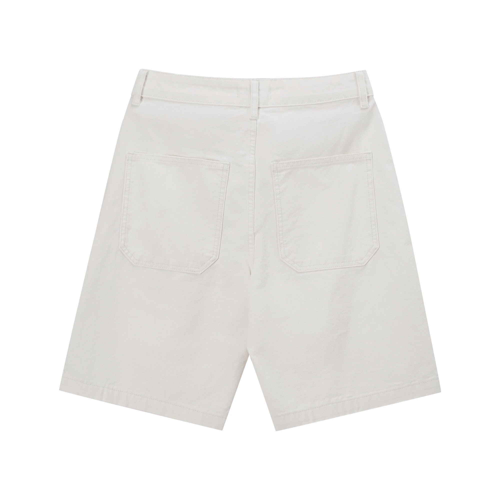 White shorts with two front pockets and belt loops