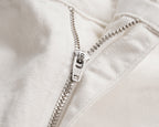 White shorts with metal zipper and button fly