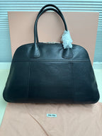 MiuMiu leather handbag with dual top handles and front logo plaque