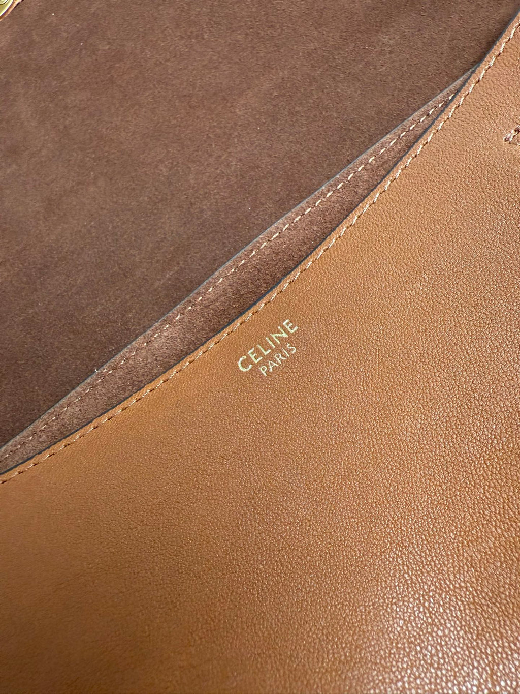 Celine interior label on brown suede lining