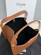 Celine tan leather mini handbag interior view through open top