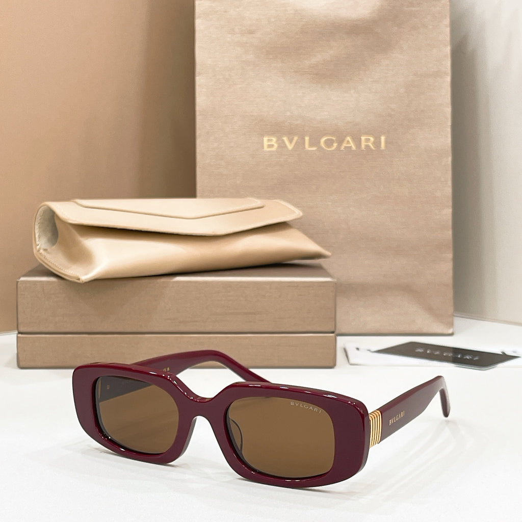 Bvlgari sunglasses with burgundy frame and brown-tinted lenses