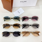 Assorted sunglasses set with multiple lens colors, gold frames, and black temple arms.