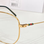 Gucci eyeglass arm with gold tone and multicolor web stripe detail