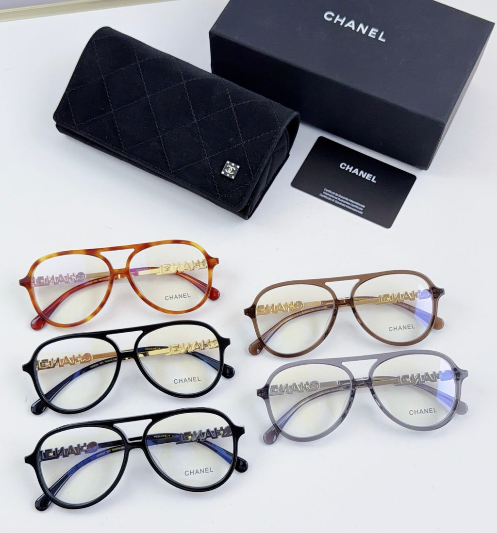 Set of Chanel optical glasses in assorted colors with round frames and gold details