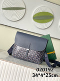 Navy patterned crossbody bag with flap and adjustable shoulder strap
