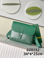 Goyard green monogram shoulder bag with top flap and front strap