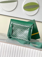 Goyard green monogram shoulder bag with open top and front flap
