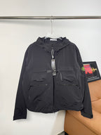Black Stone Island hooded zip jacket with drawstring hood and front pockets