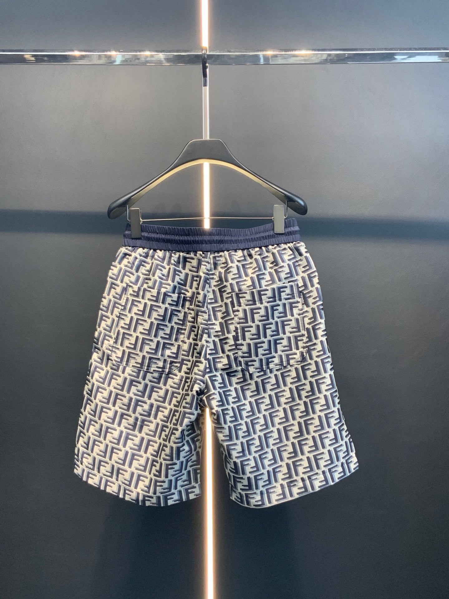 Dior pants with navy elastic waistband and full all-over FF logo pattern