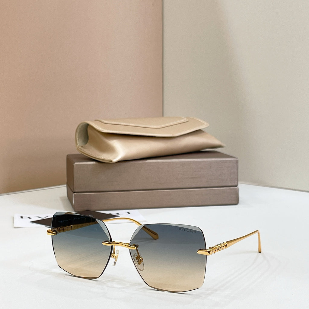 Bvlgari blue-tinted square sunglasses with gold-tone metal frame and thin temples