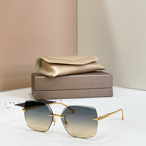 Bvlgari blue-tinted square sunglasses with gold-tone metal frame and thin temples