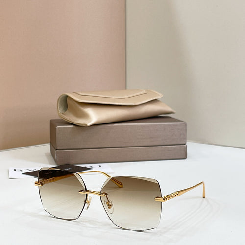 Bvlgari clear-lens square sunglasses with gold-tone metal frame and thin temples