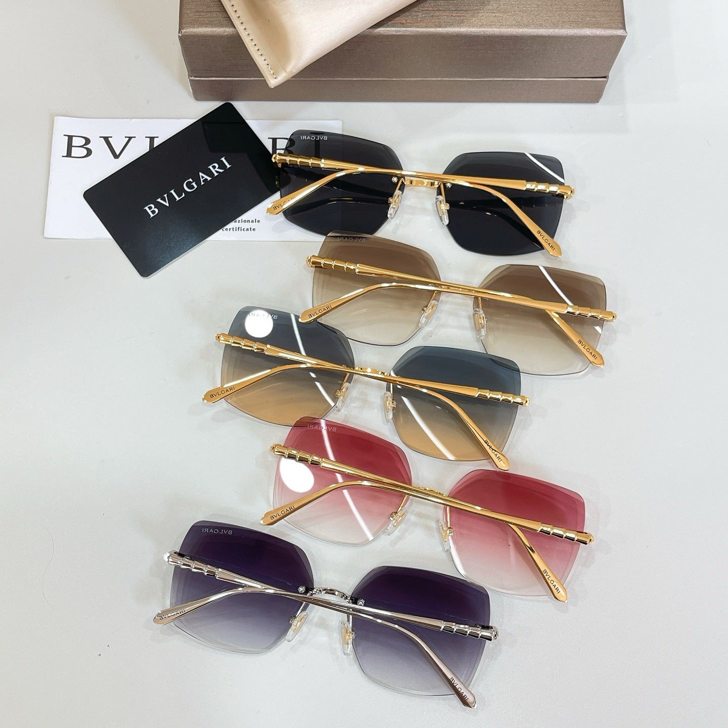 Bvlgari sunglasses assortment with mixed lens colors and gold-tone frames