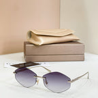 Bvlgari sunglasses with gold metal frame and purple tinted round lenses