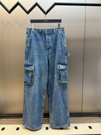 Dior pants, light blue denim wide-leg with cargo side pockets