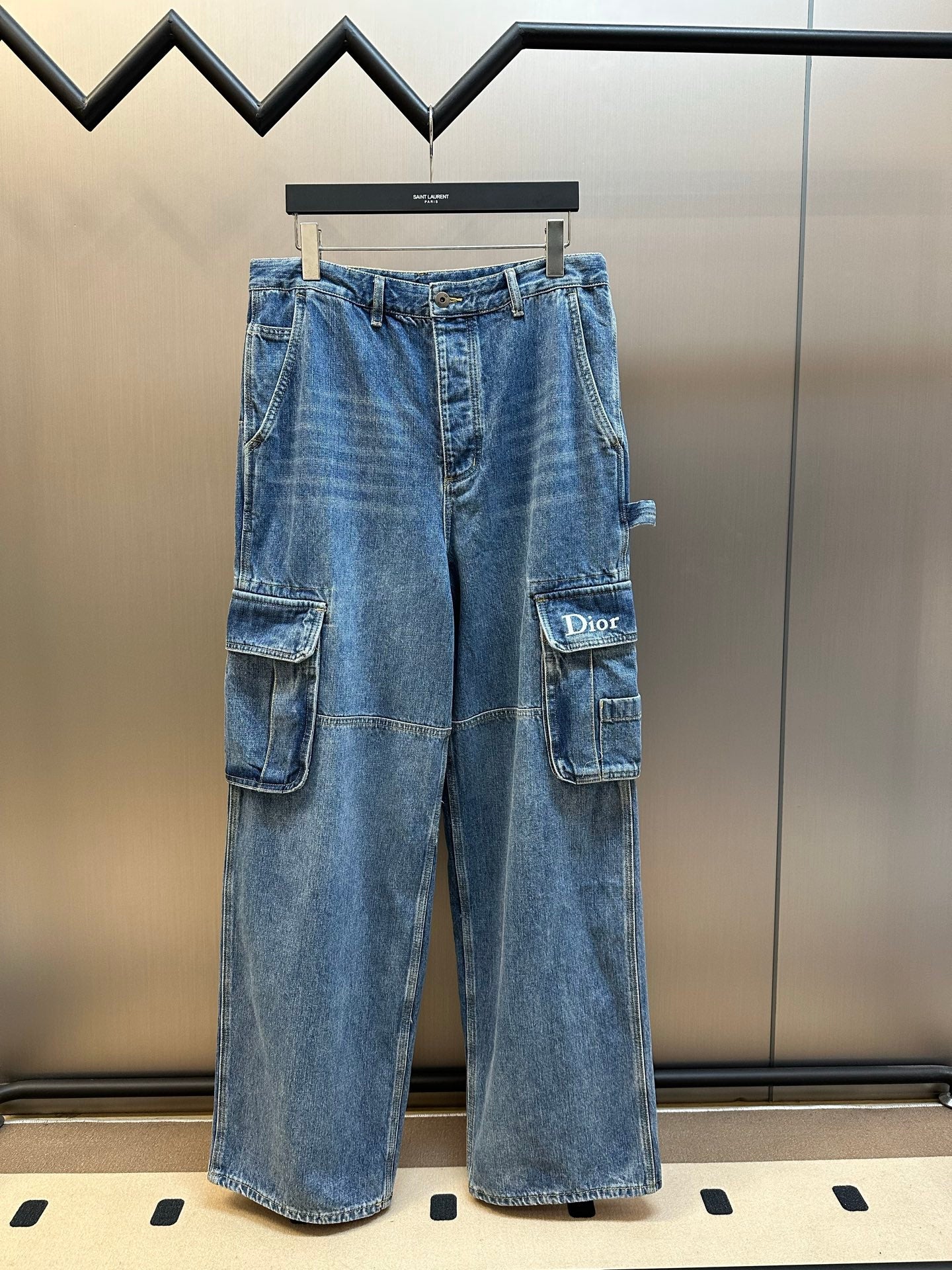 Dior pants, light blue denim wide-leg with cargo side pockets