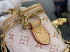 Monogram mini bag with gold ring clasp and heart-shaped leather charm