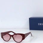 Dior cat-eye sunglasses with burgundy frames and light pink tint lenses