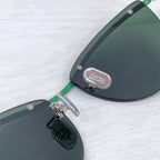 Dior sunglasses close-up of dark tinted lens with Dior logo detail