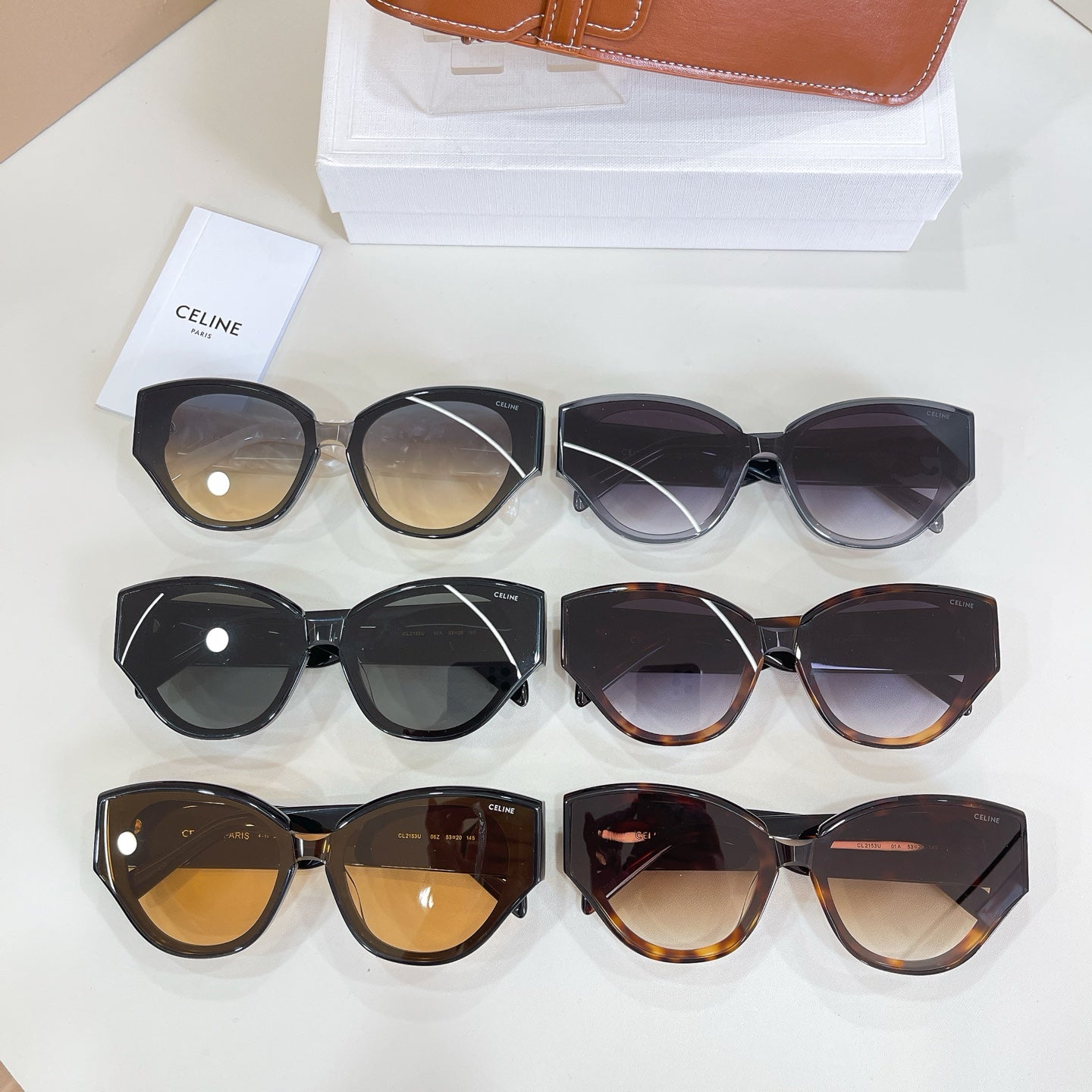 Set of six Celine sunglasses with mixed frame colors and gold logos