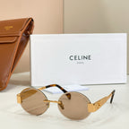 Gold-tone round sunglasses with brown lenses and tortoiseshell-look temples