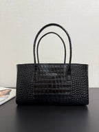 Black croc-texture Chanel tote bag with top handles and gold CC clasp