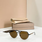 Bvlgari round sunglasses, black frames with brown-tinted lenses