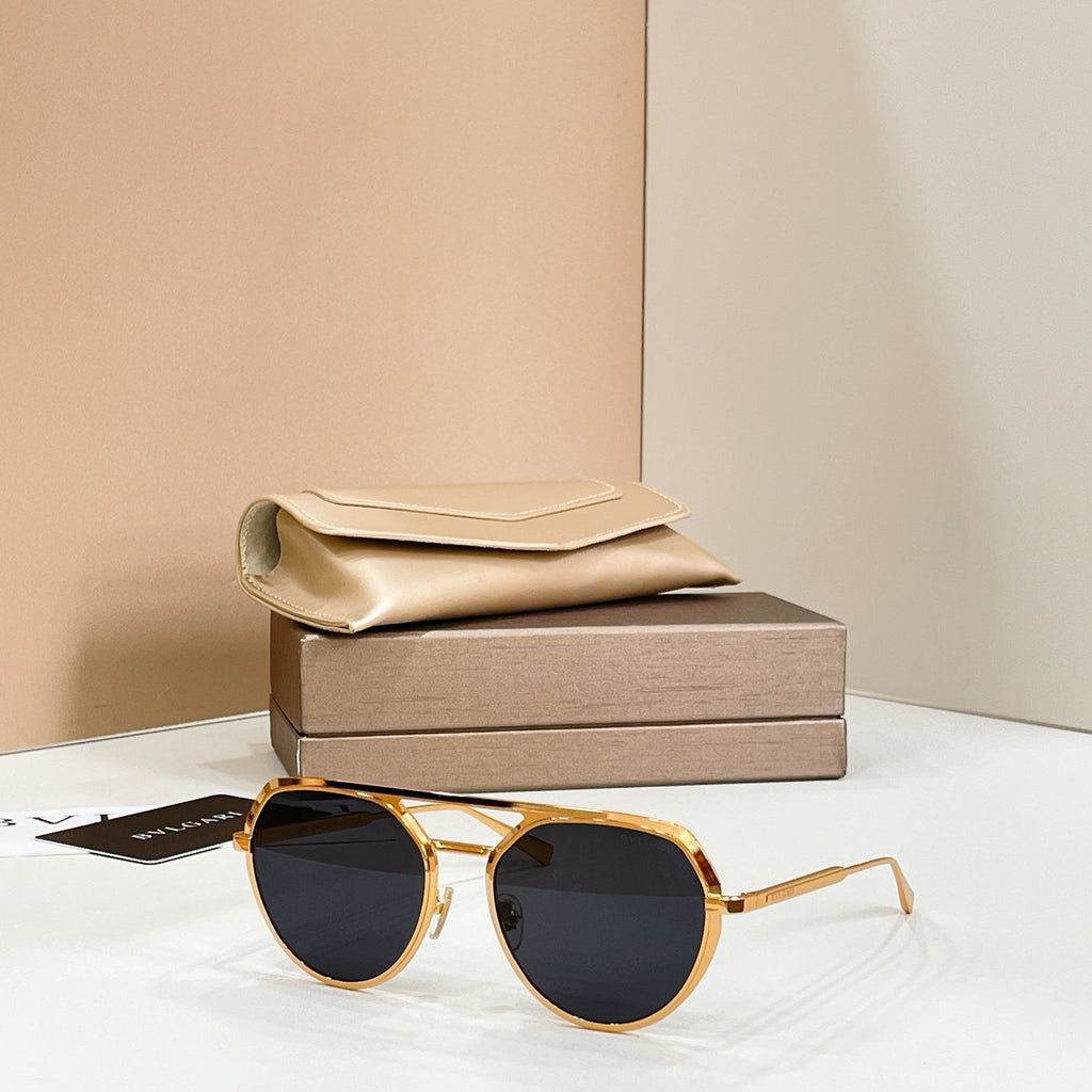 Bvlgari round sunglasses, gold frames with dark lenses