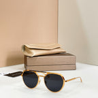 Bvlgari round sunglasses, gold frames with dark lenses