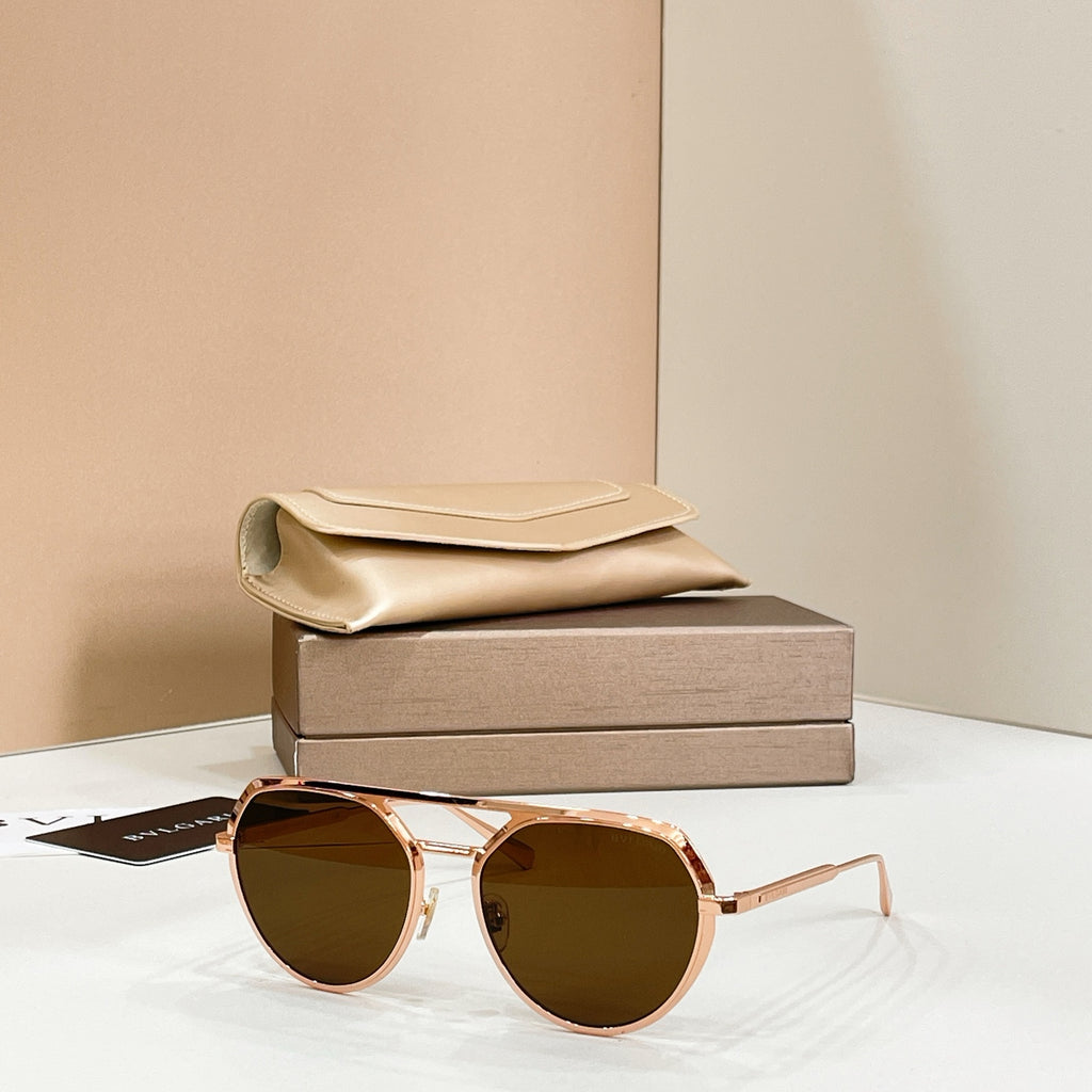 Bvlgari round sunglasses, rose-gold frames with brown-tinted lenses