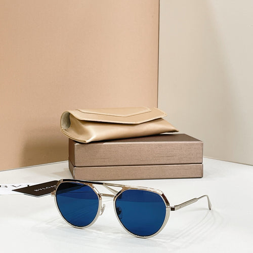 Bvlgari round sunglasses, silver frames with blue lenses