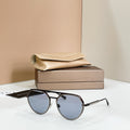 Bvlgari round sunglasses, black frames with blue-tinted lenses
